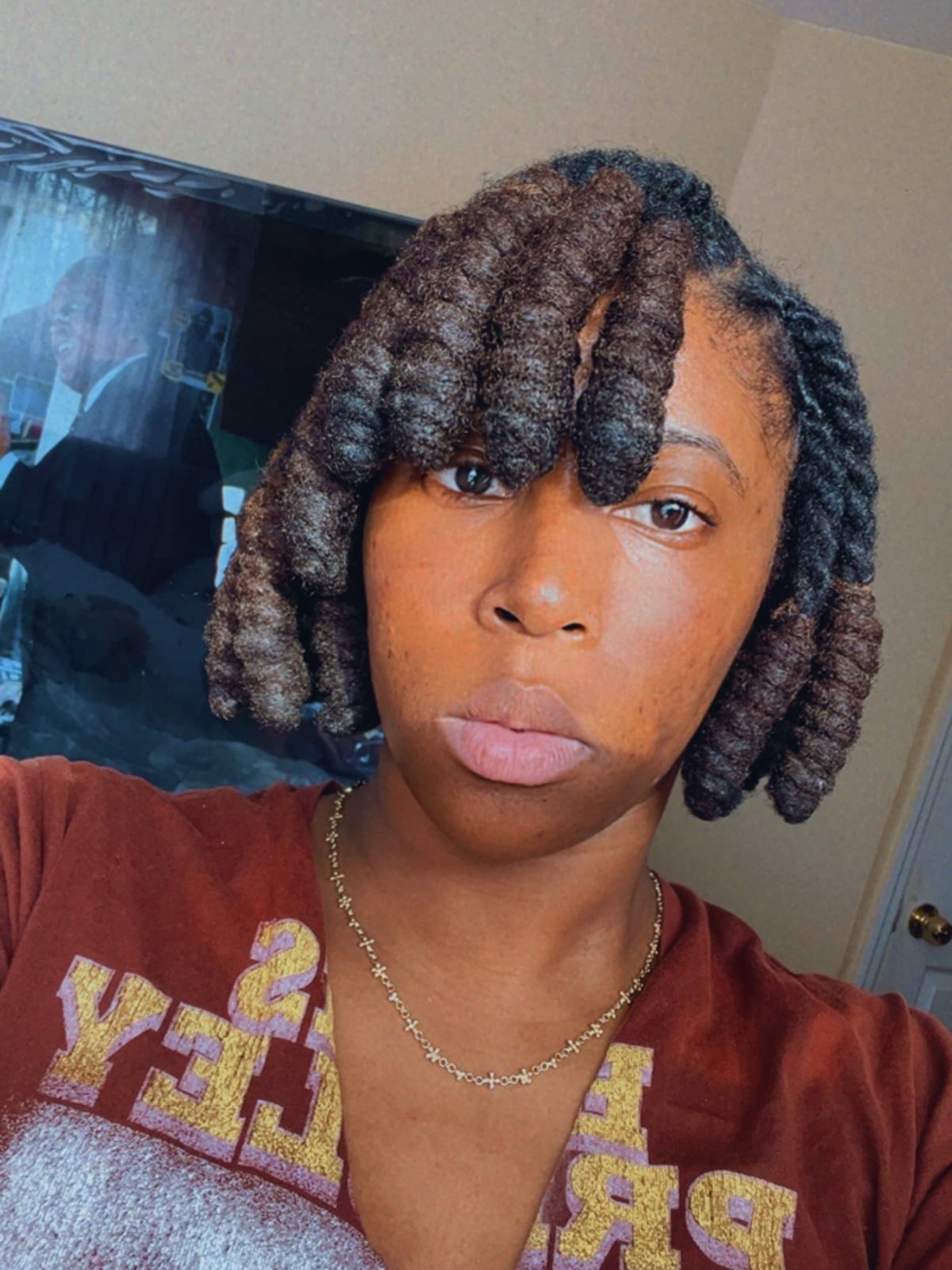 Chunky Chin-Length Barrel-Curl Loc Bob with Curtain Bang