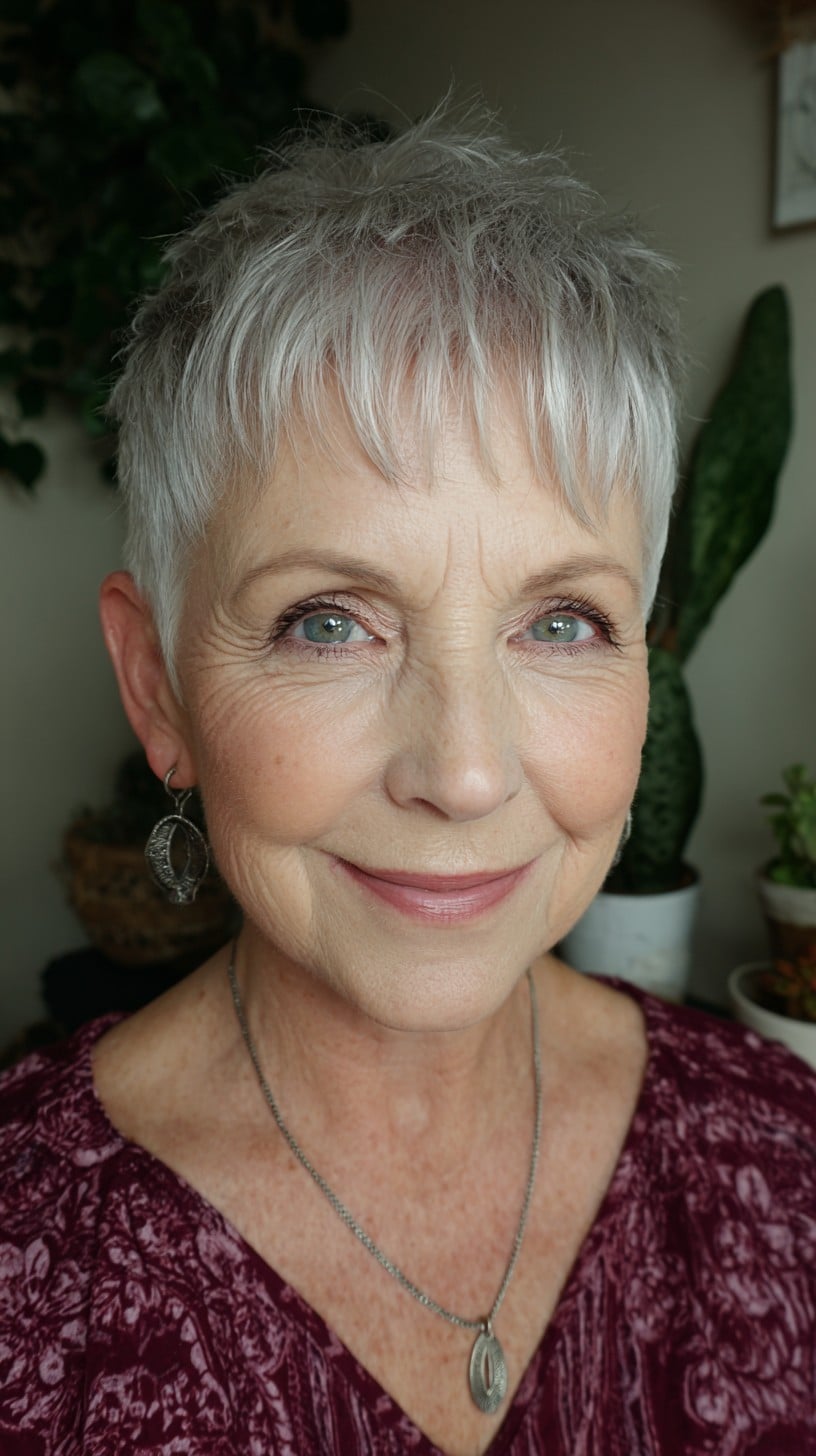 Cropped Silver Pixie with Micro Fringe and Choppy Crown