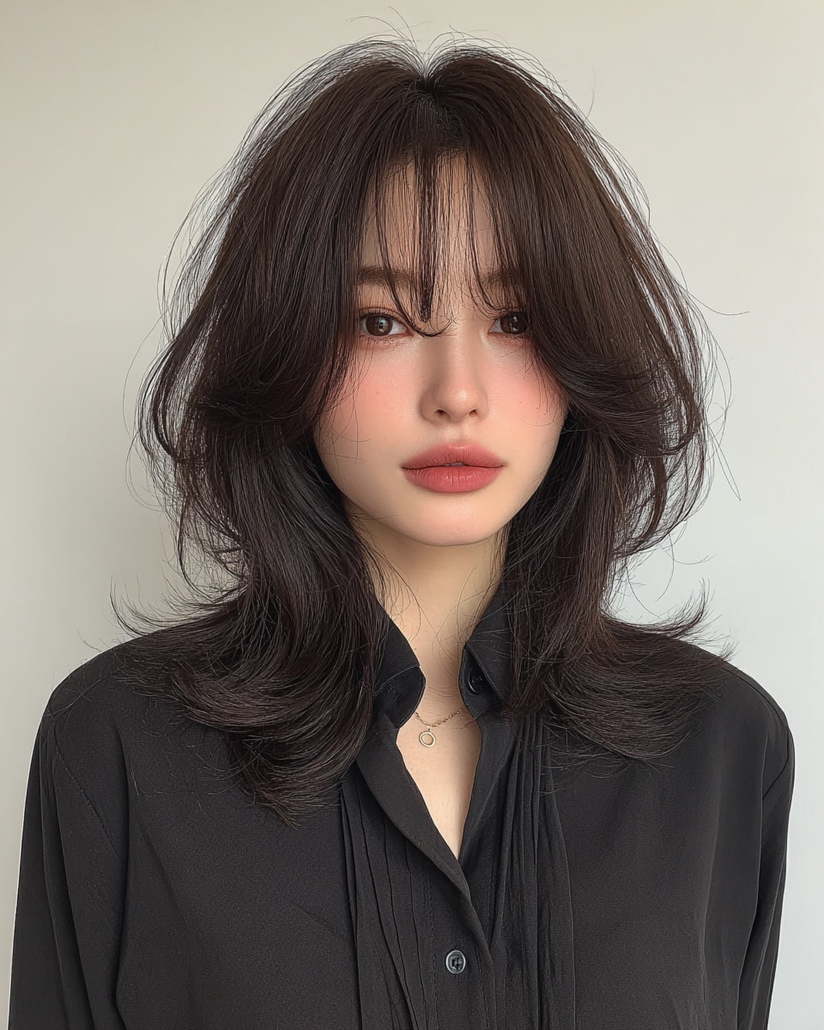 Feathered Mid-Length Layers with Airy Bardot Fringe