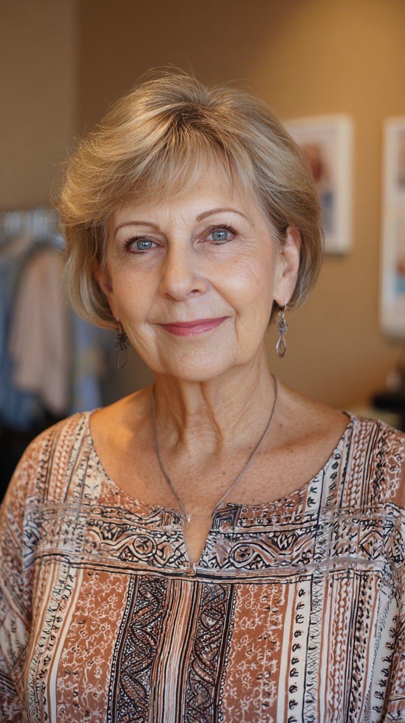 Feathered Short Bob with Crown Lift and Gentle Fringe