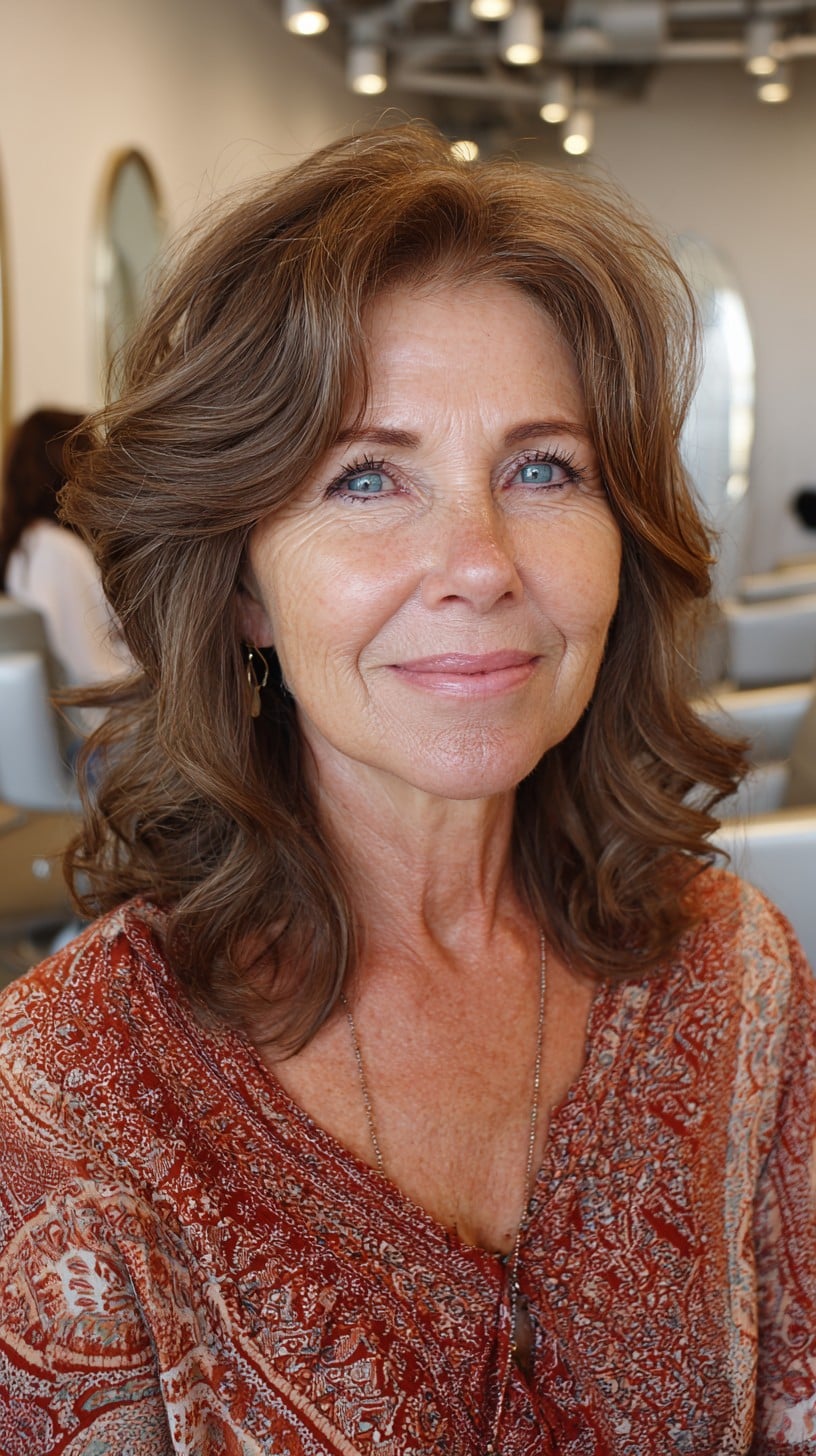 Feathered Shoulder-Length with Crown Lift and Root-Smudge