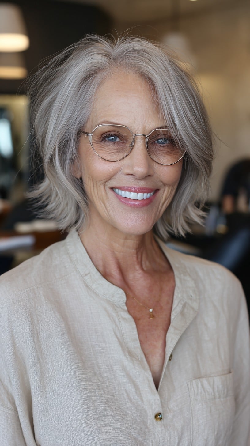 Glasses-Friendly Layered Shag Bob with Feathered Face-Framing