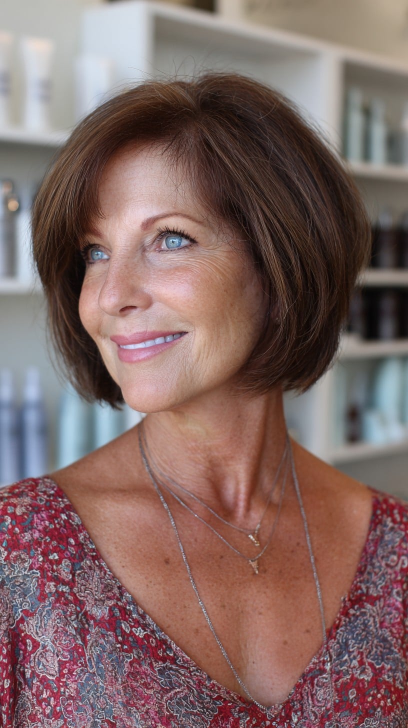 Mocha Layered Chin-Grazing Bob with Natural Crown Whorl Lift