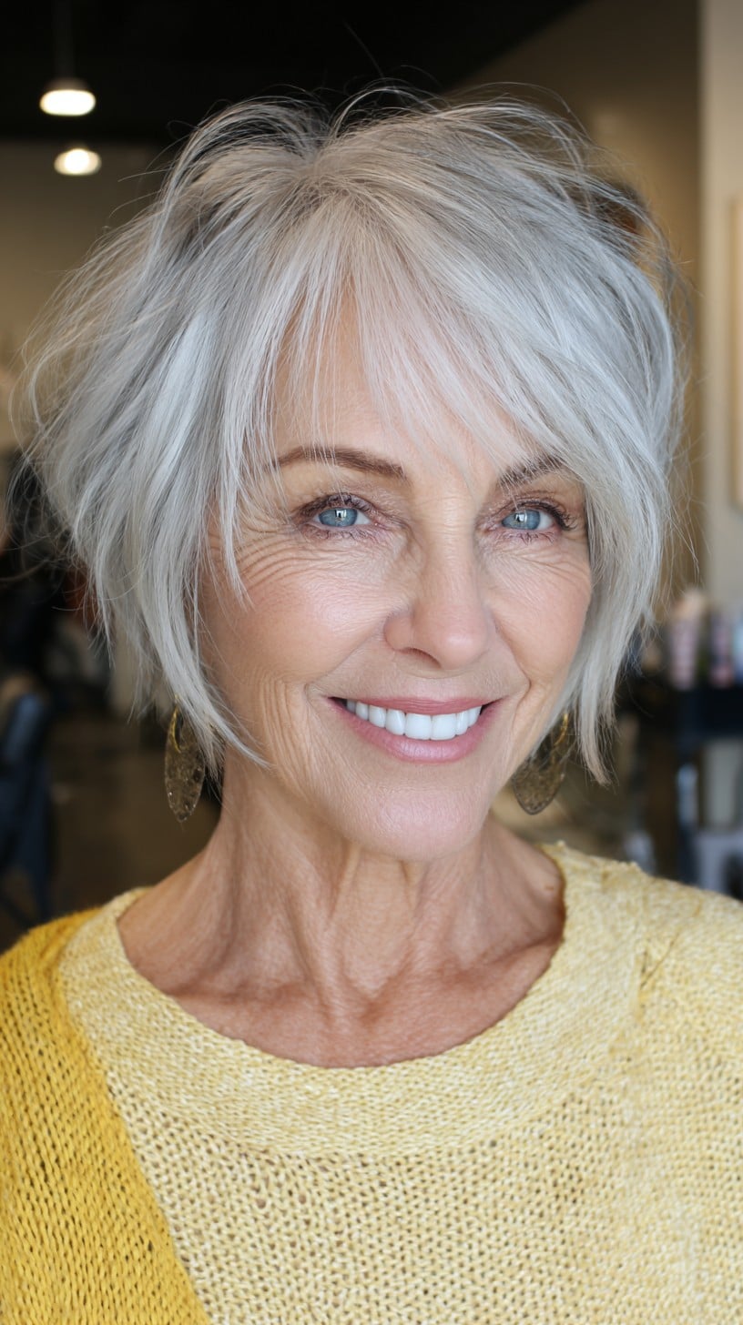 Platinum Feathered Shag Bob with Face-Framing Micro Layers