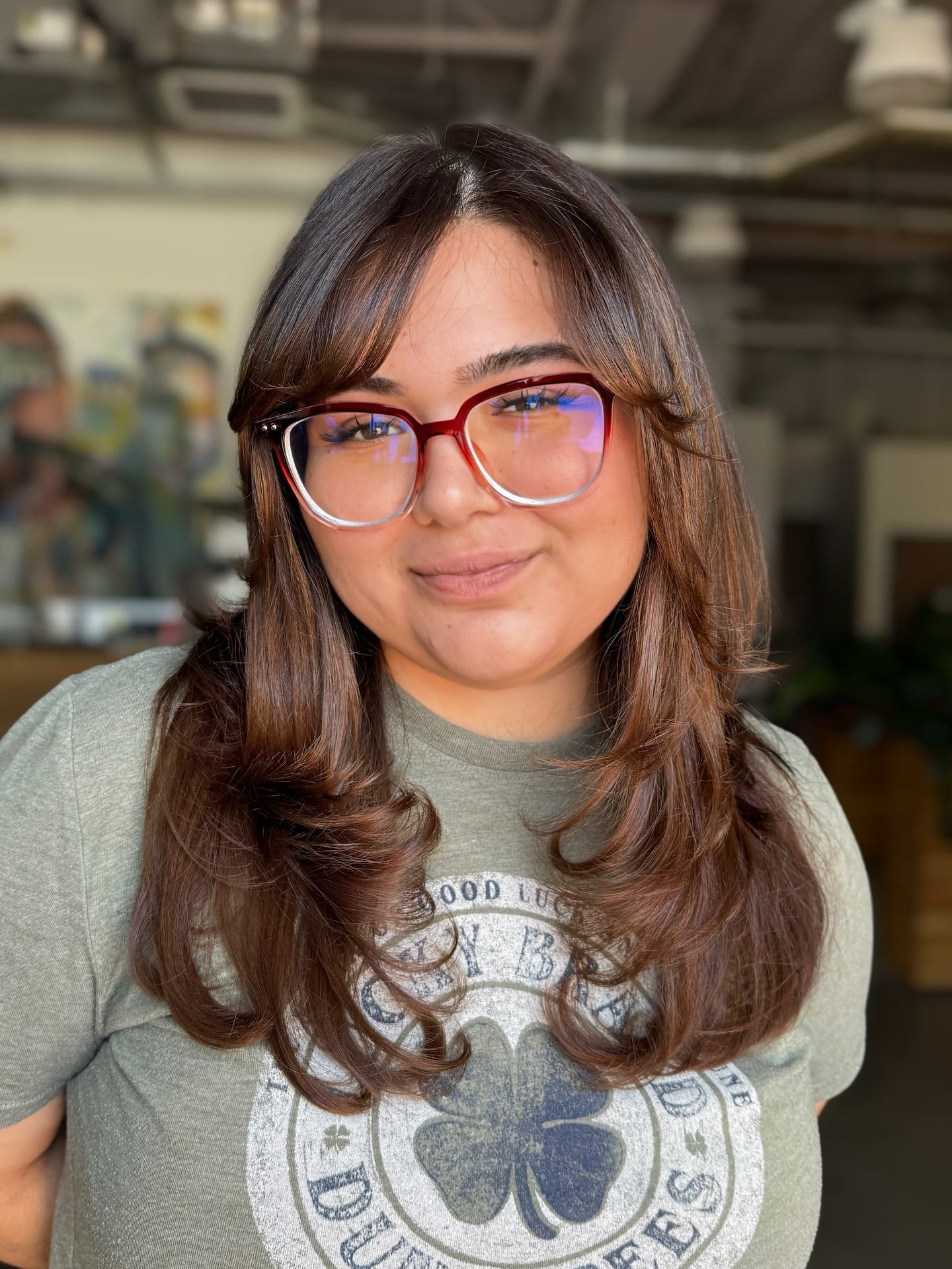 Rounded Mid-Length Layers with Center Curtain Fringe and Glasses-Friendly Flip