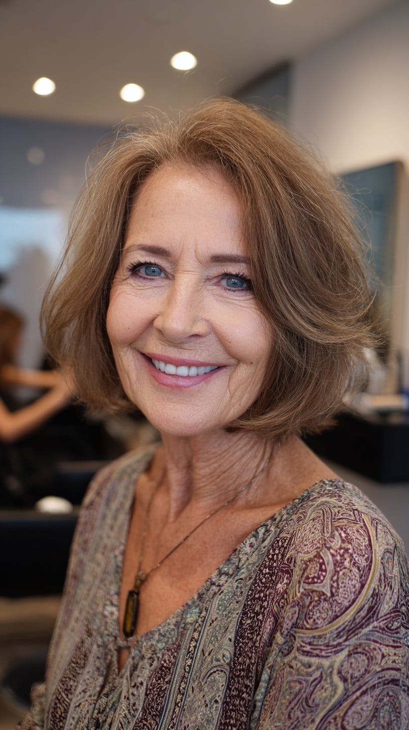 Rounded Shoulder-Grazing Bob with Soft Crown Lift and Root Melt