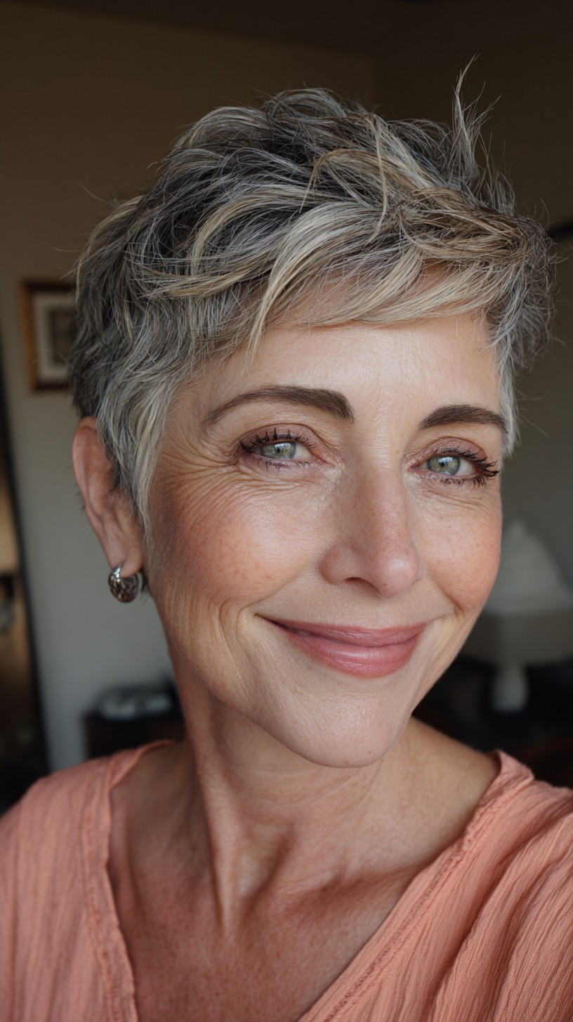 Short Choppy Silver Pixie with Lifted Tousled Top