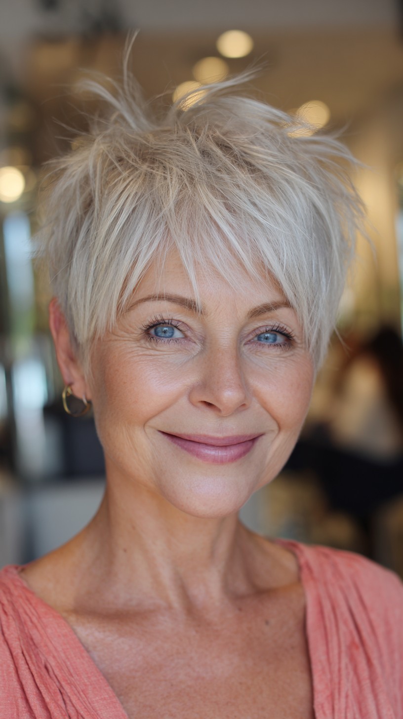Short Silver Textured Pixie with Lifted Crown