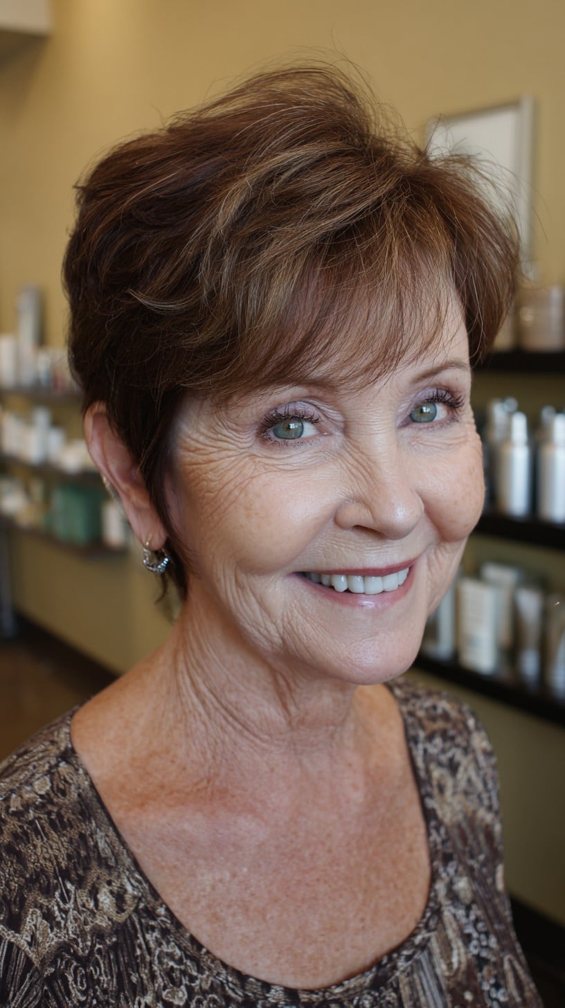 Short Textured Pixie with Crown Lift and Soft Wispy Fringe