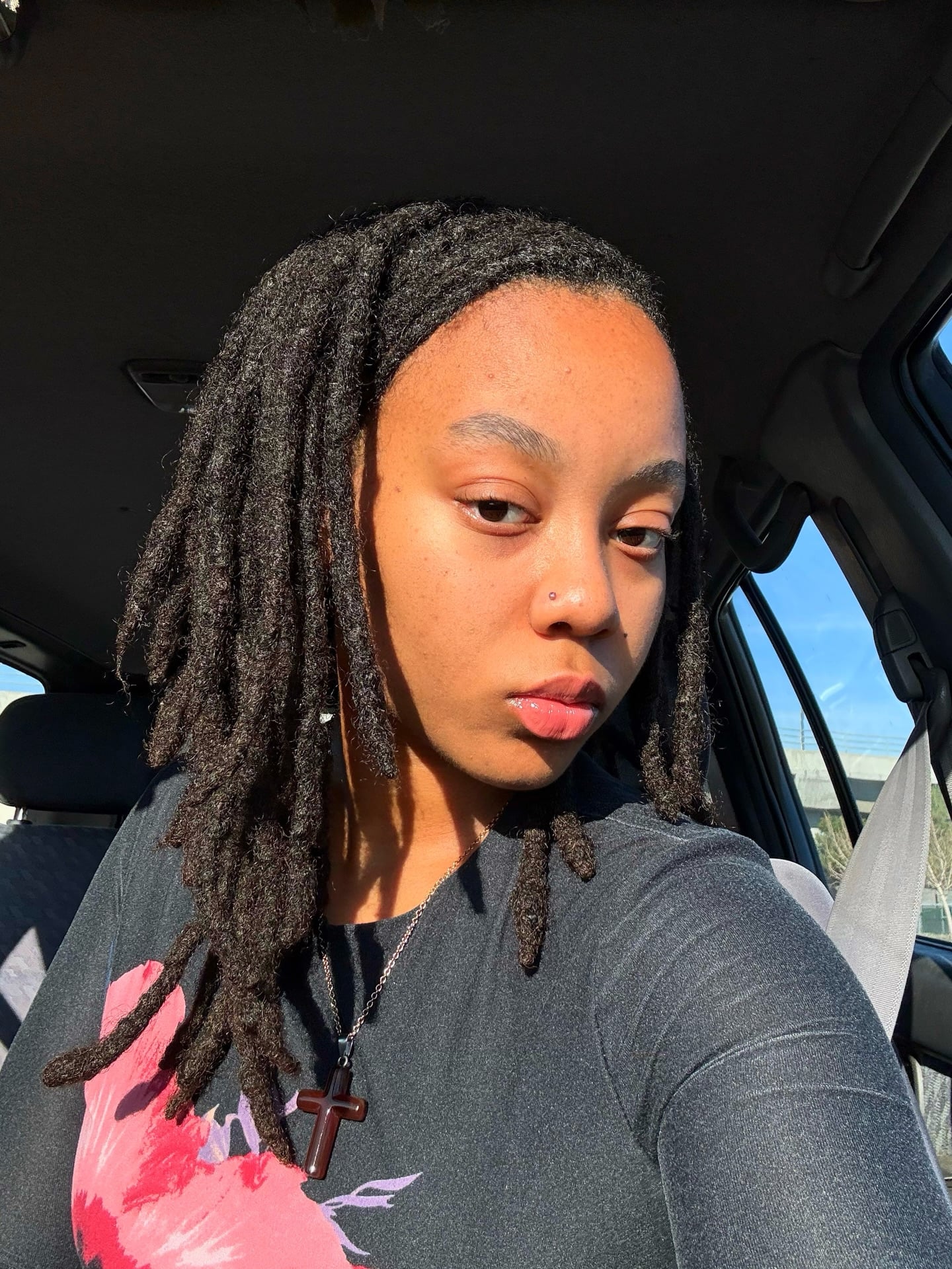 Shoulder-Length Chunky Palm-Rolled Locs with Laid Hairline