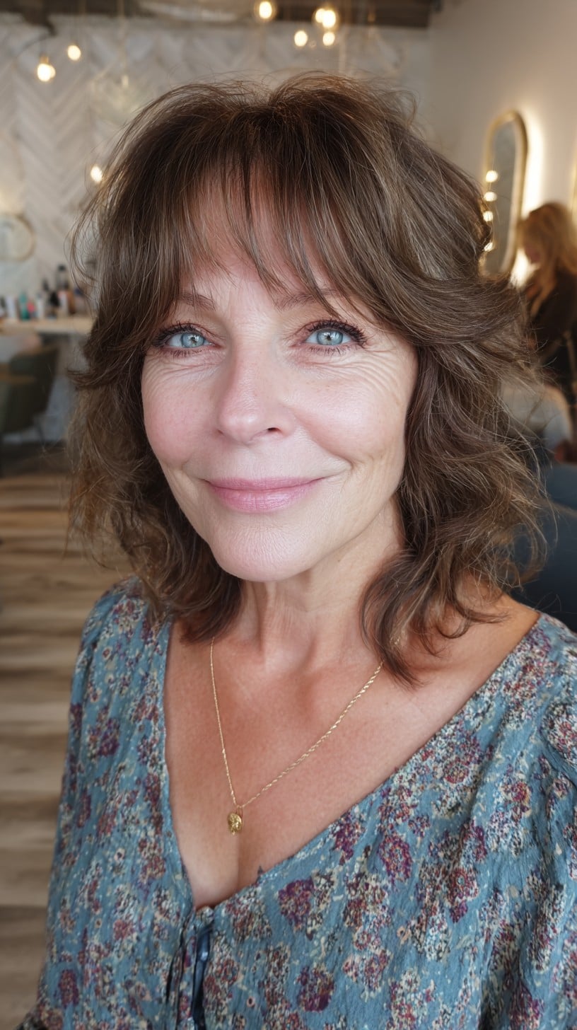 Shoulder-Length Feathered Shag with Wispy Curtain Fringe