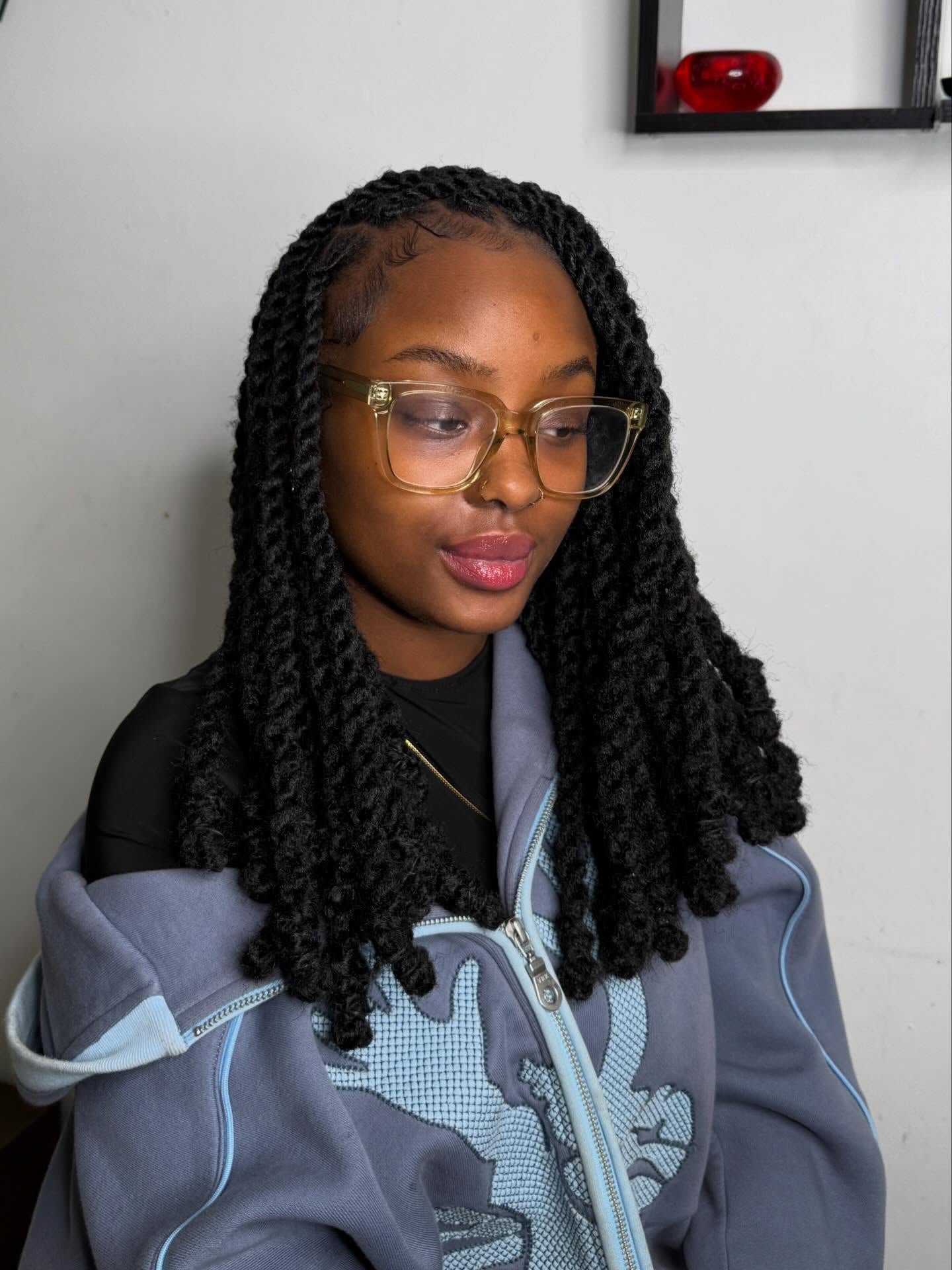 Shoulder-Length Havana Twists with Curly Tapered Ends