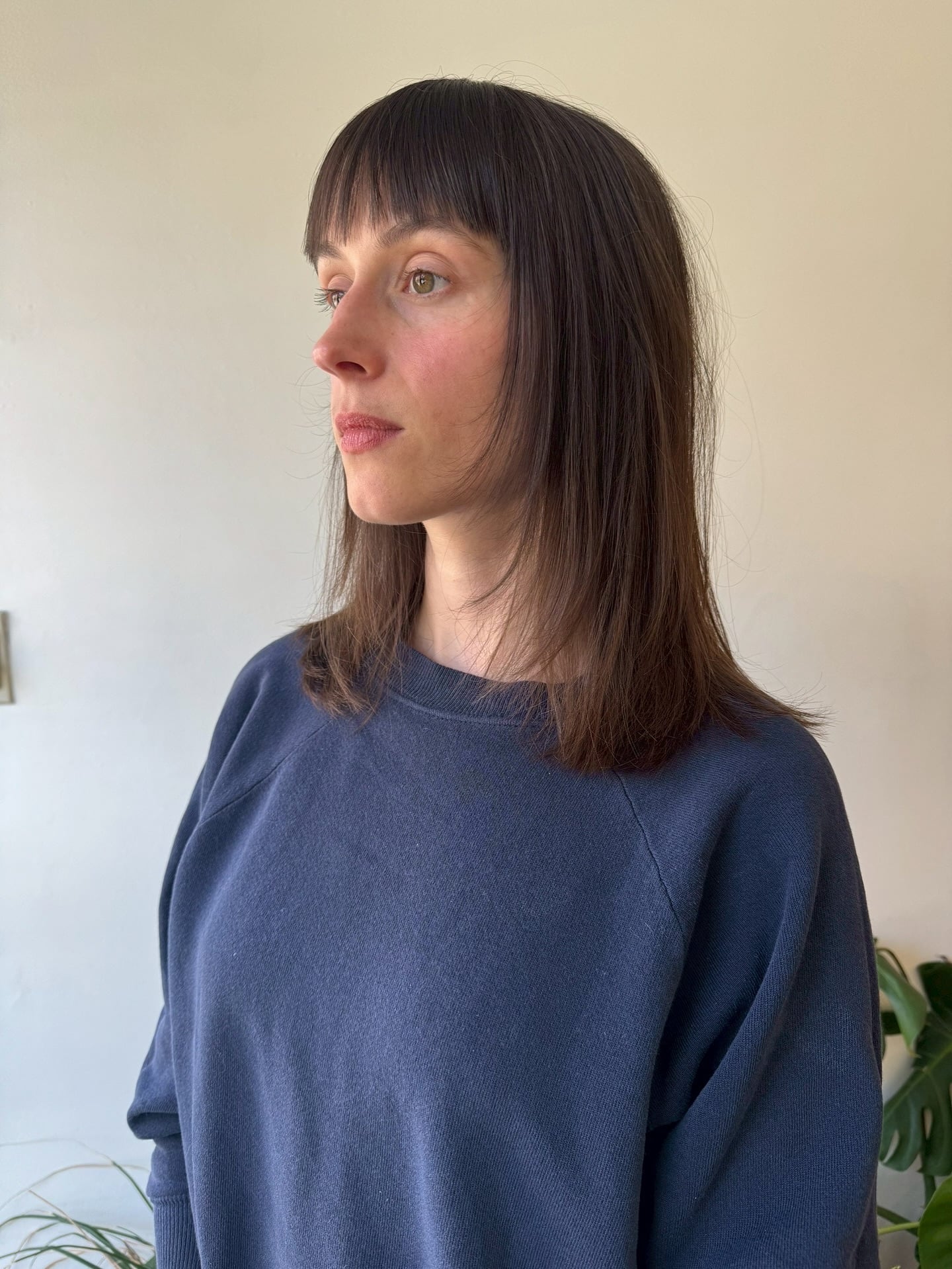 Shoulder-Length Sleek Cut with Short Blunt Fringe