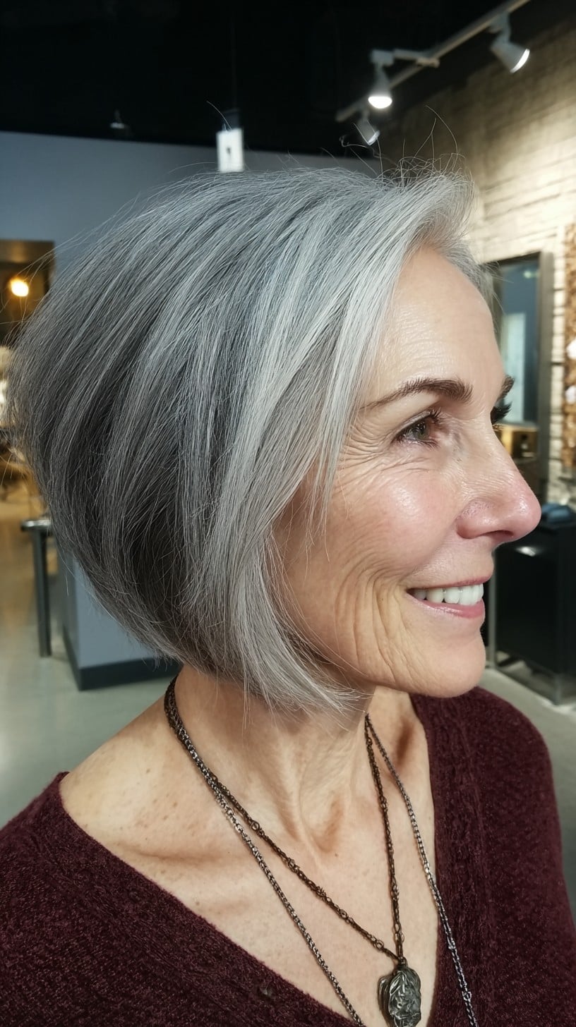 Silver Textured Inverted Chin-Grazing Bob with Temple Taper