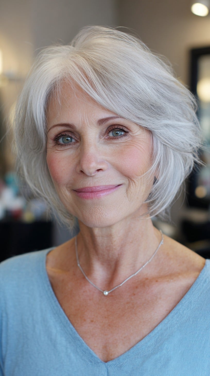 Silver Textured Shag Bob with Face-Framing Feathered Layers