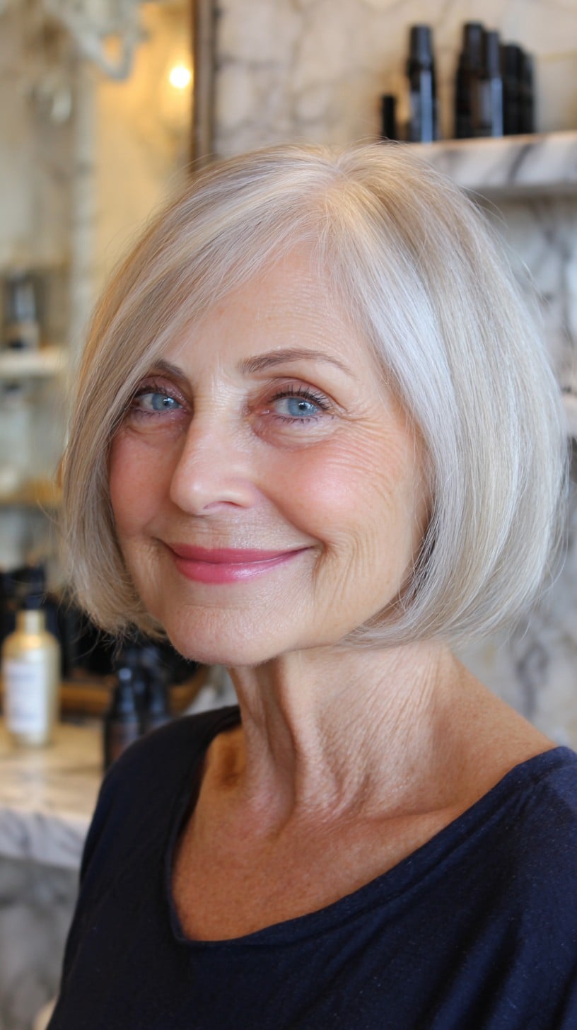Sleek Silver Jaw-Length Bob with Subtle Internal Graduation