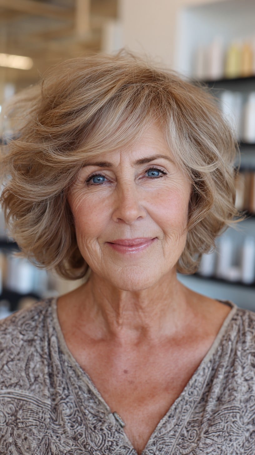 Soft Ash-Blonde Layered Chin-Length Bob with Feathered Crown Lift