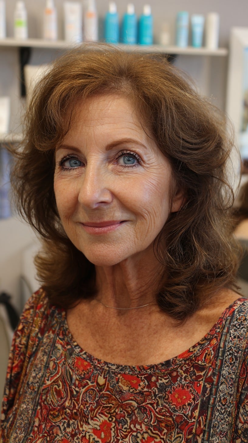 Soft Chestnut Mid-Length Layers with Subtle Crown Lift