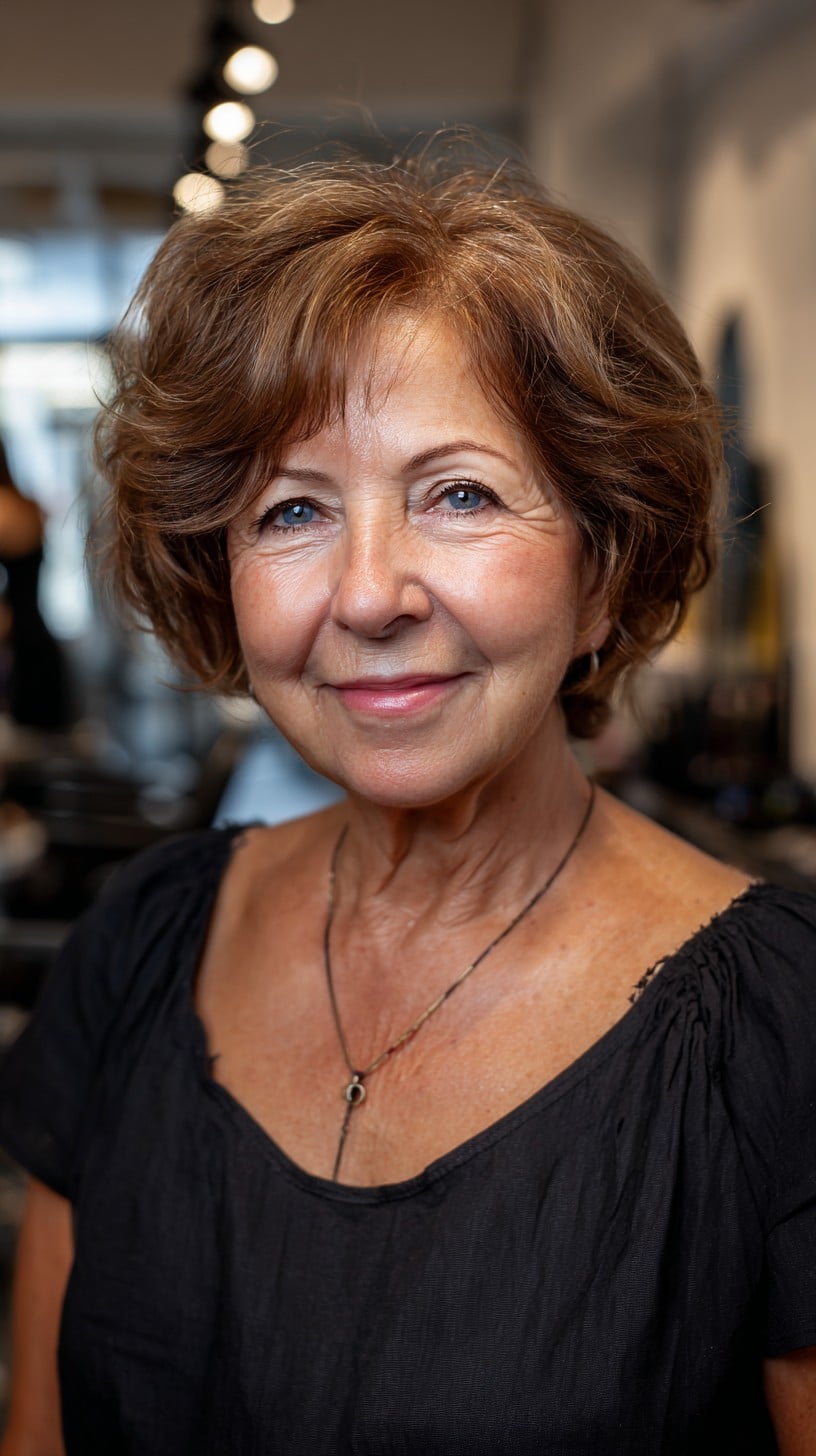 Soft Chestnut Stacked Bob with Feathered Face-Framing Layers