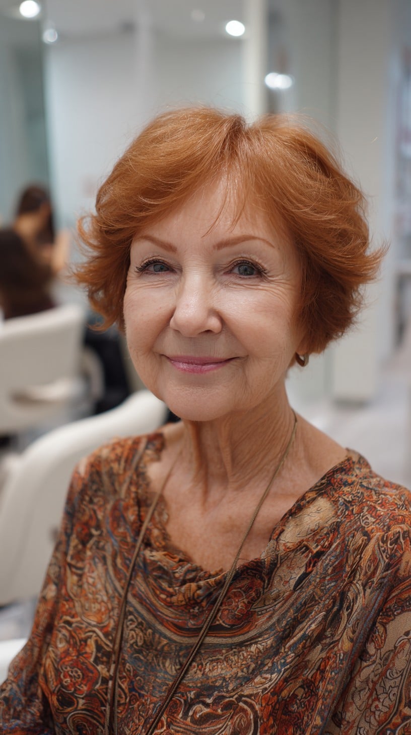 Soft Copper Short Layered Cut with Curtain Fringe and Flipped Ends