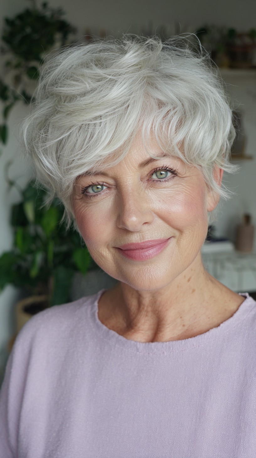 Soft Feathered Silver Pixie with Piecey Fringe