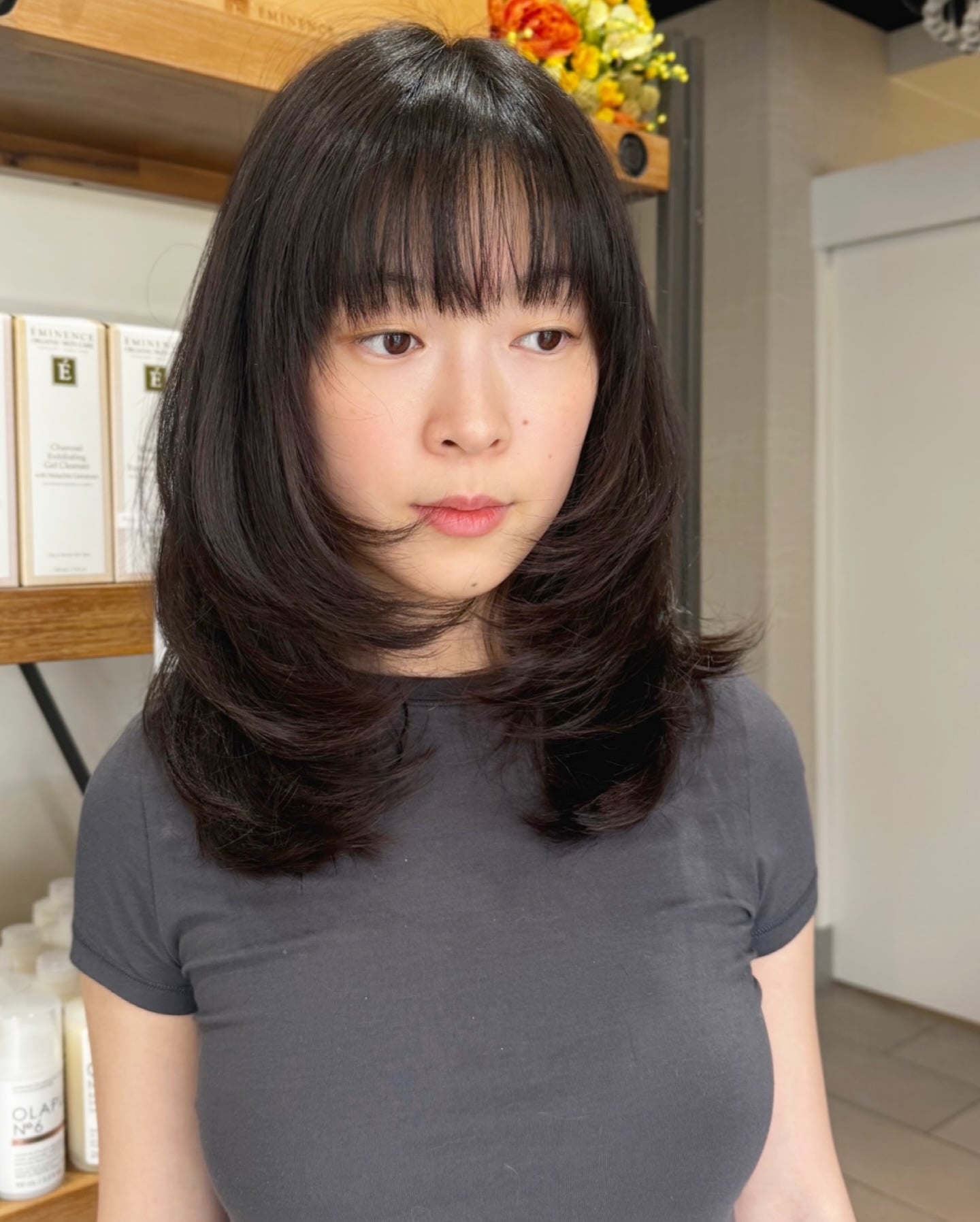 Soft Outward-Flipped Shoulder-Length Layers with Wispy Brow-Skimming Fringe