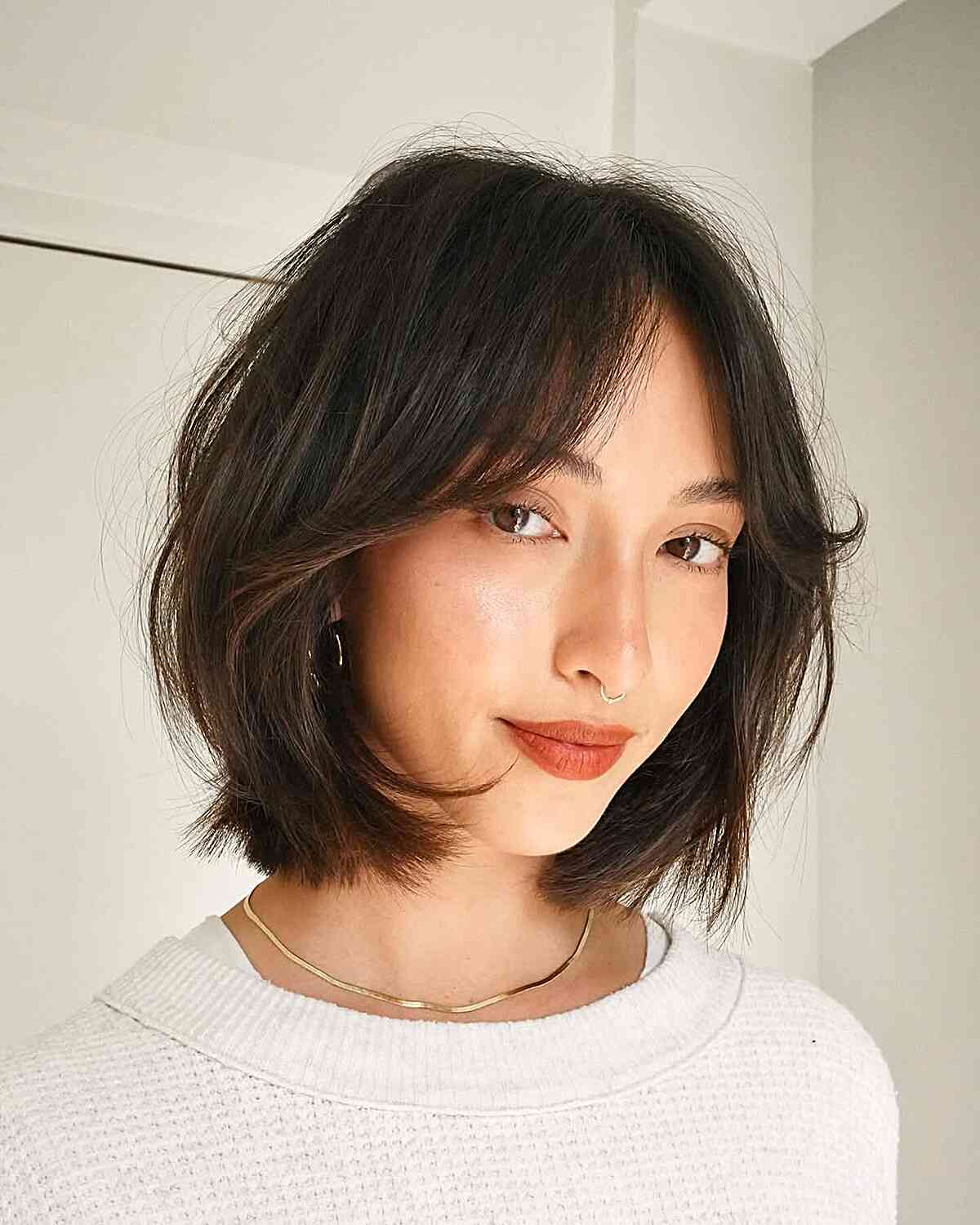 Textured Chin-Length Bob with Soft Bangs