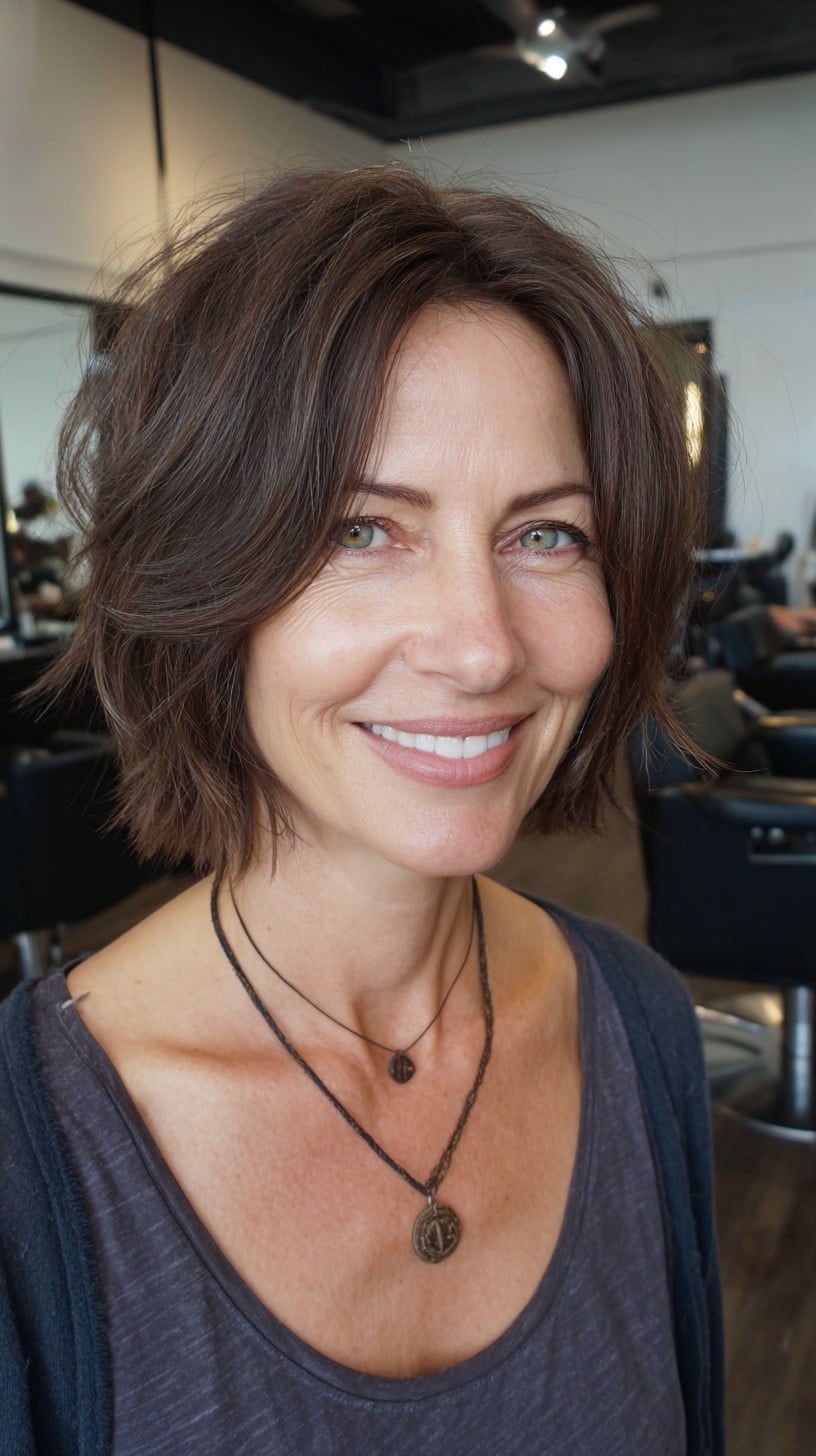 Textured Curtain-Bang Shaggy Chin-Length Bob