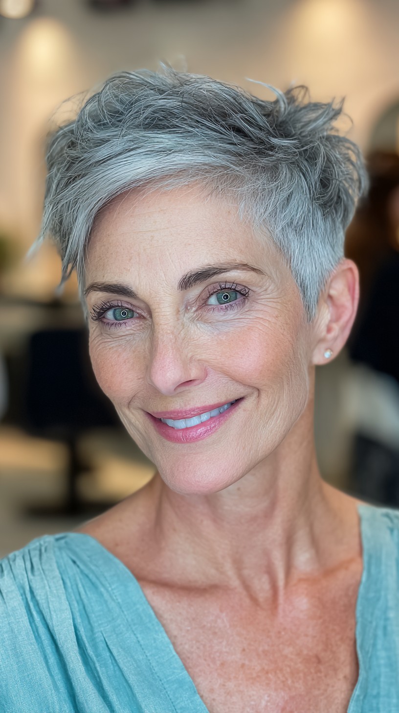 Textured Ice-Silver Pixie with Lifted Crown and Side Sweep