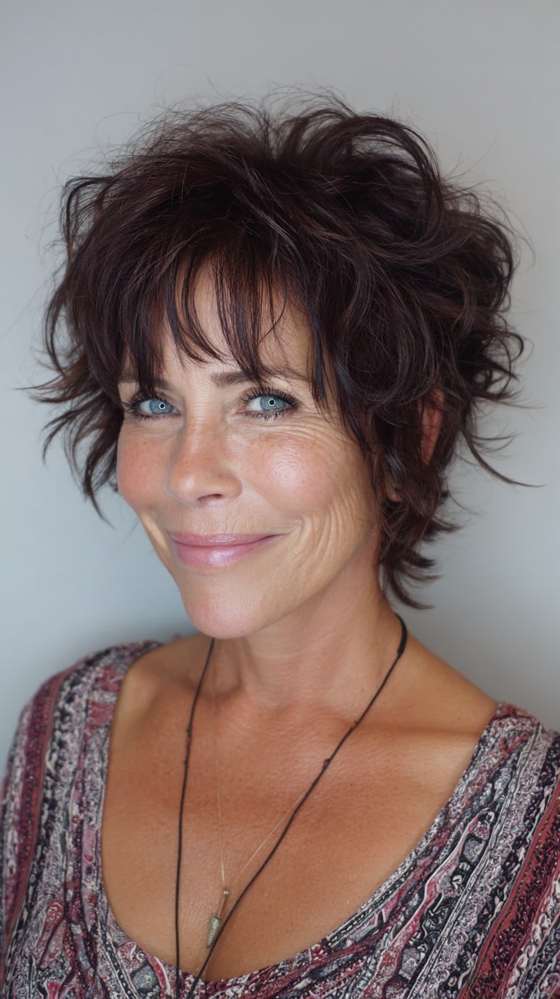 Textured Short Layered Shag with Feathered Fringe and Crown Lift