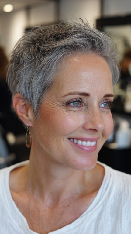 Textured Silver Pixie with Long Top and Tapered Nape