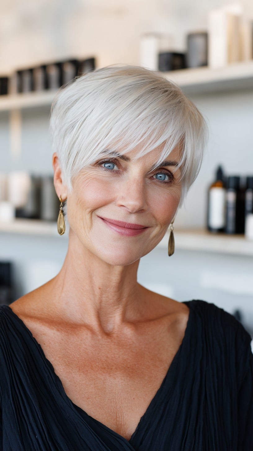 Ultra-Soft Silver Pixie with Blended Side Fringe