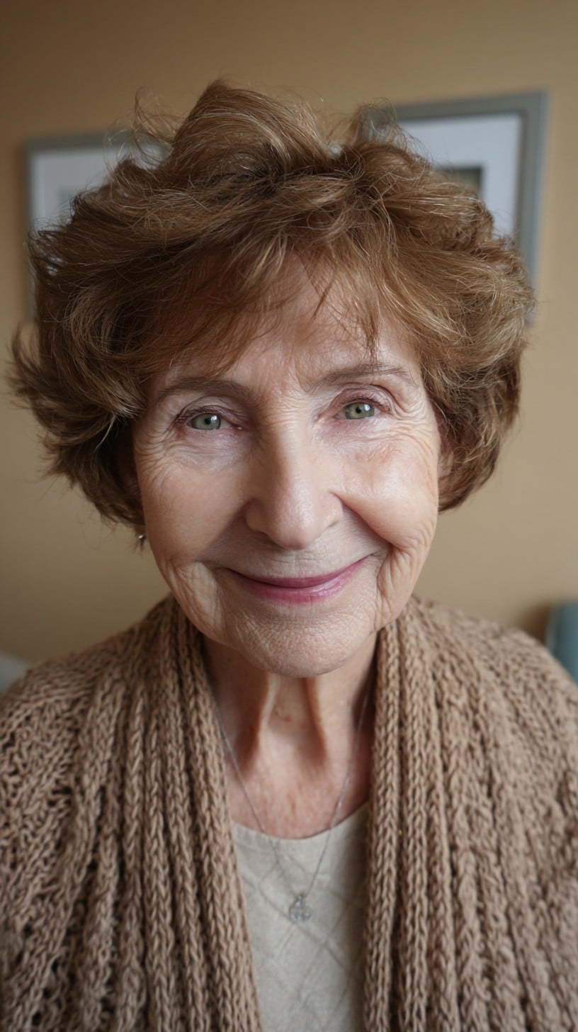 Warm Chestnut Short Layered Cut with Feathered Crown