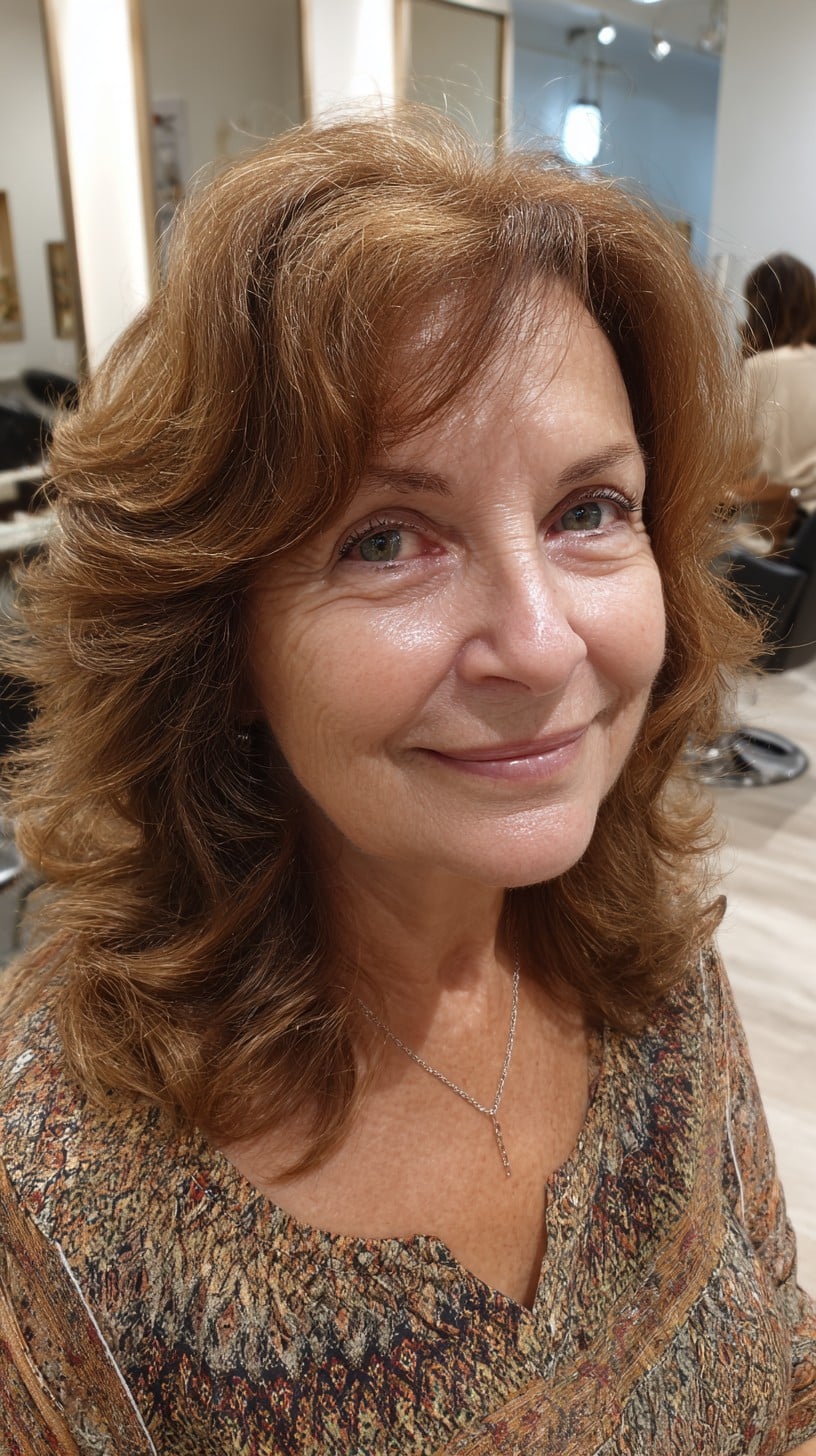 Warm Copper Shoulder-Grazing Layers with Feathered Side Fringe