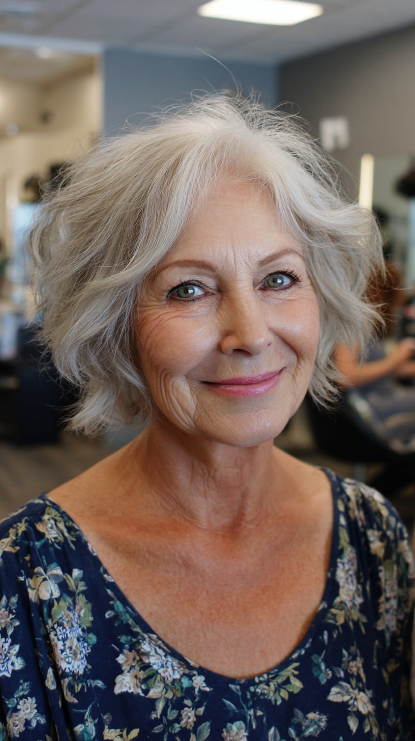 Airy Salt-and-Pepper Shag Bob with Crown Texture