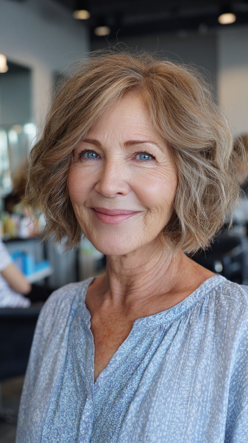 Ash-Caramel Textured Shag Bob with Lifted Crown and Face-Framing Layers
