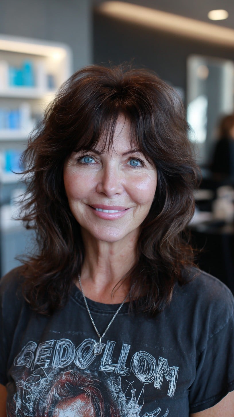 Brushed-Back Medium Shag with Sheer Center Fringe