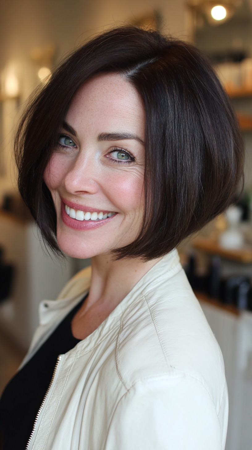 Chin-Length Rounded A-Line Bob with Internal Graduation