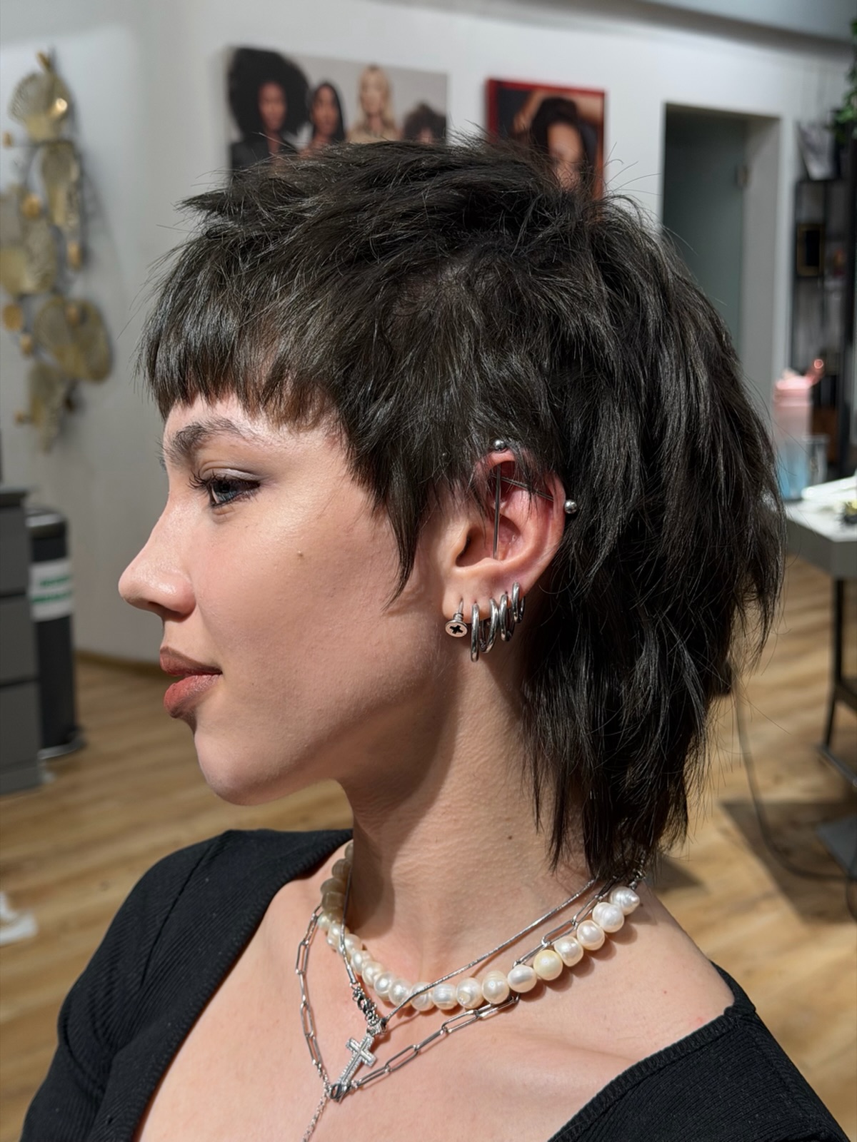 Choppy Ash-Brown Layered Mullet with Tapered Temple and Micro-Fringe
