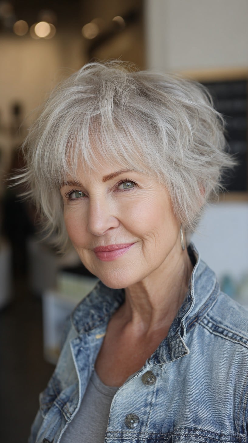 Feathered Silver Bixie with Wispy Curtain Fringe and Lift