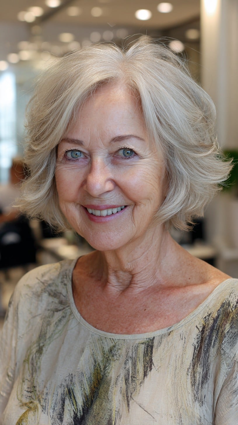 Feathered Silver Shag Bob with Face-Framing Layers