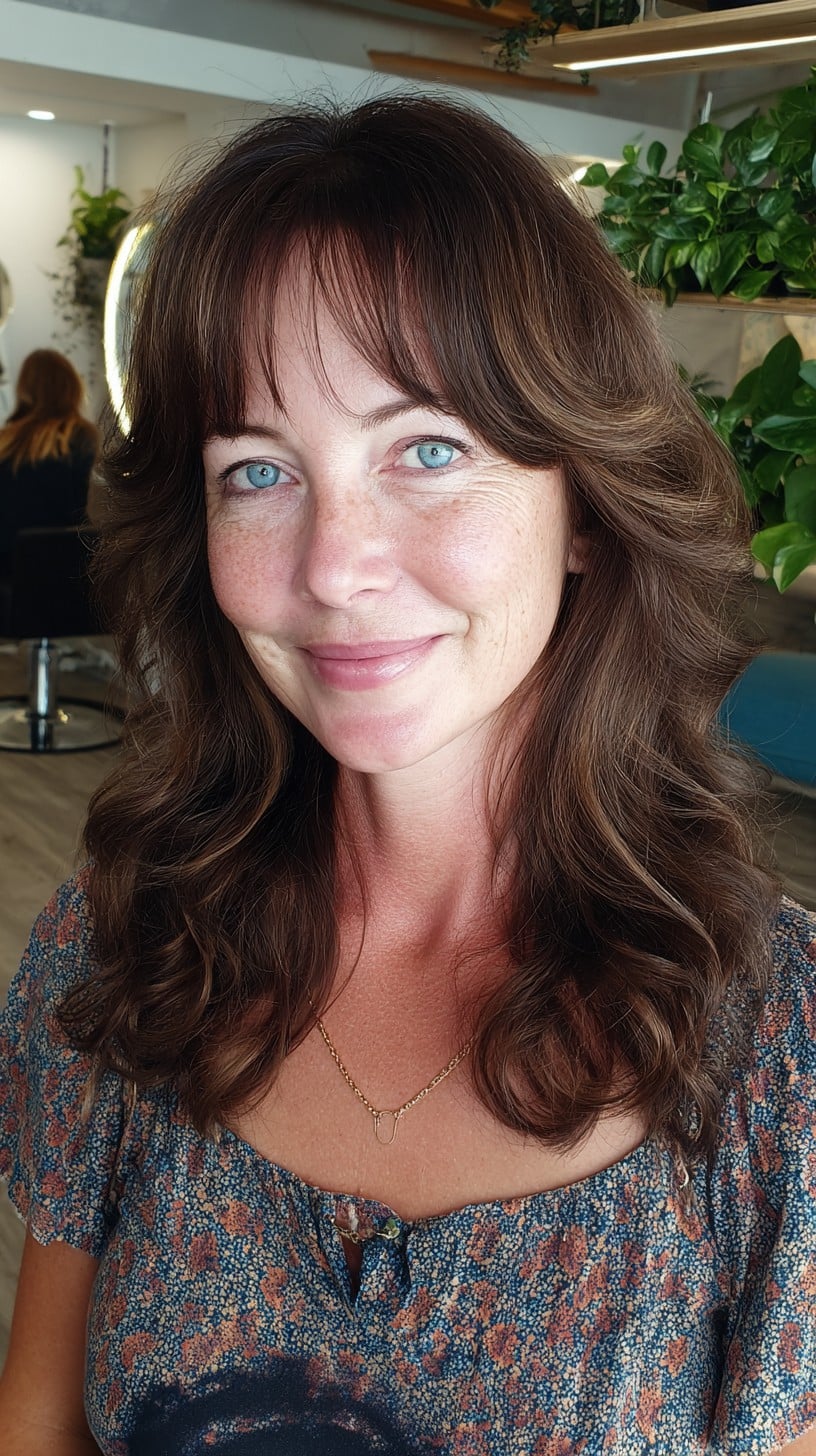 Glazed Chestnut Mid-Length Shag with Soft S-Shaped Layers