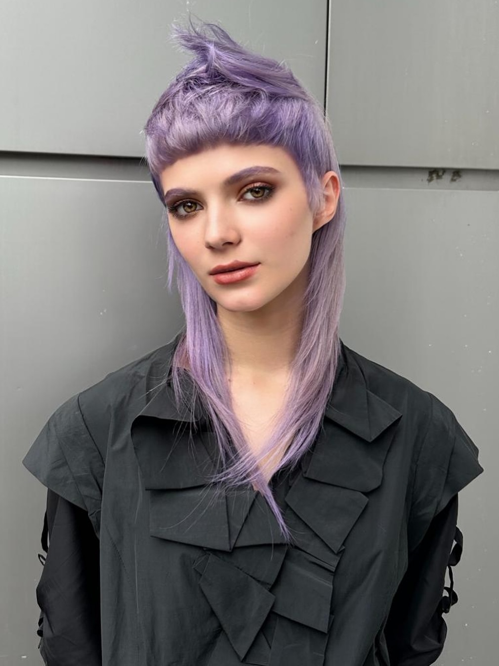 Lilac Shag Mullet with Razored Micro-Bang and Crown Spike