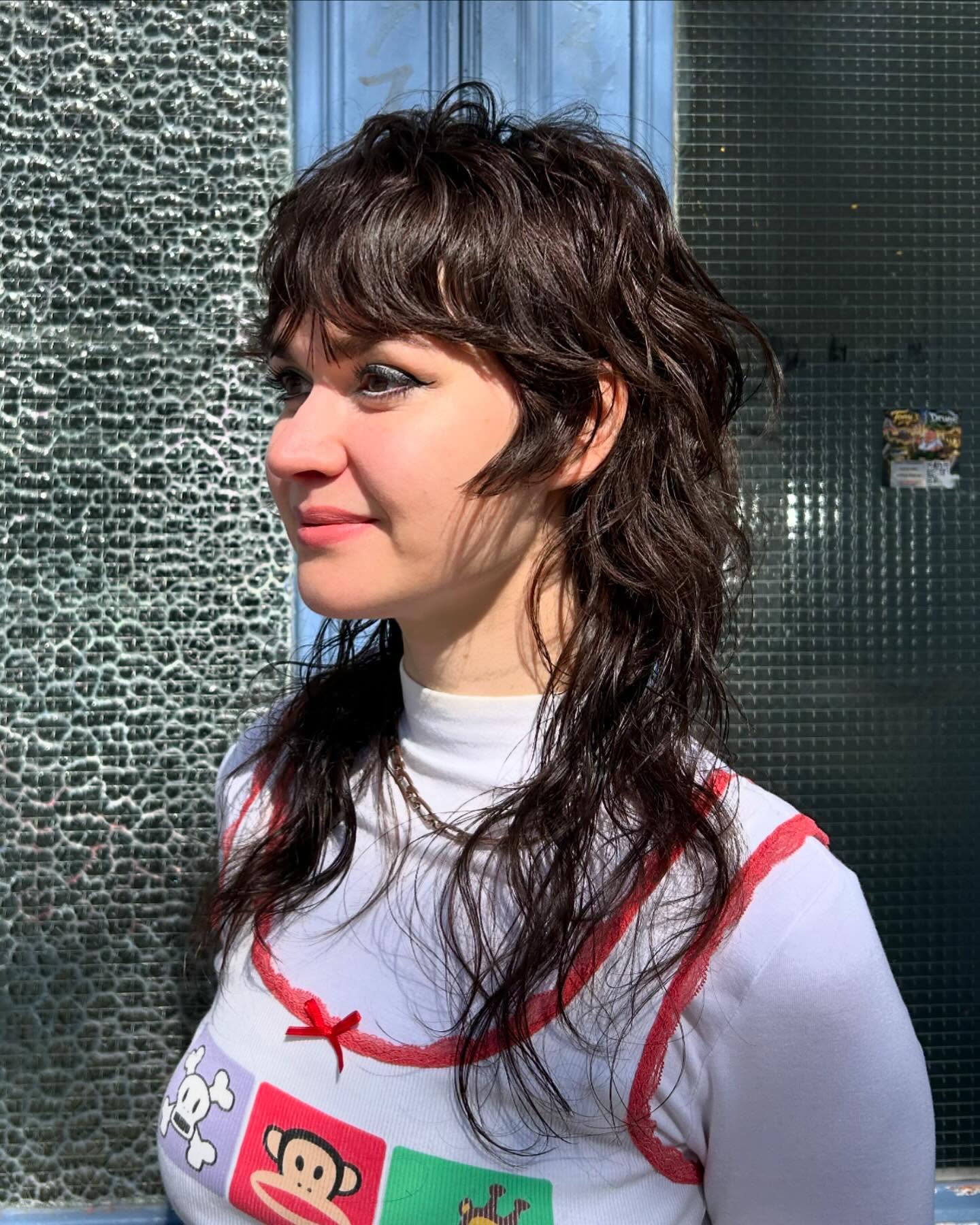 Piecey Wavy Shag Mullet with Soft Micro‑Bang