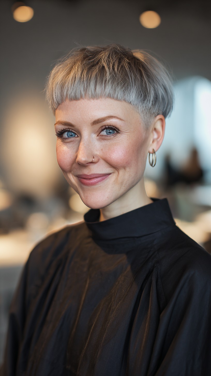 Platinum Micro‑Fringe Bowl Crop with Tapered Nape