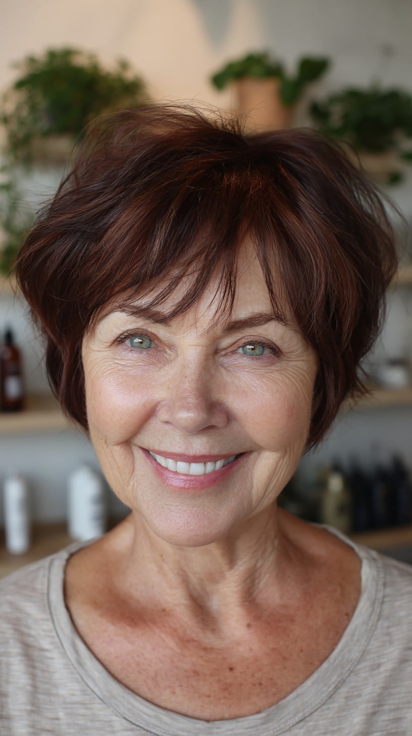 Reddish Chestnut Bixie with Wispy Center Fringe and Textured Crown