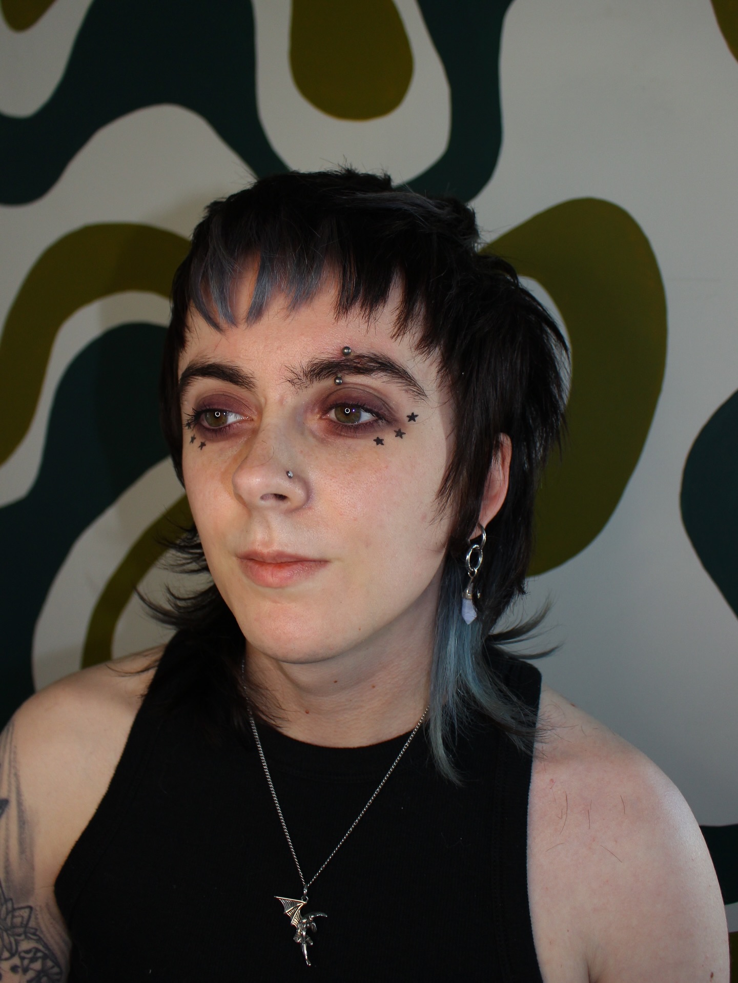Chic Short Layered Mullet with Point-Cut Micro Fringe and Slate Peekaboo