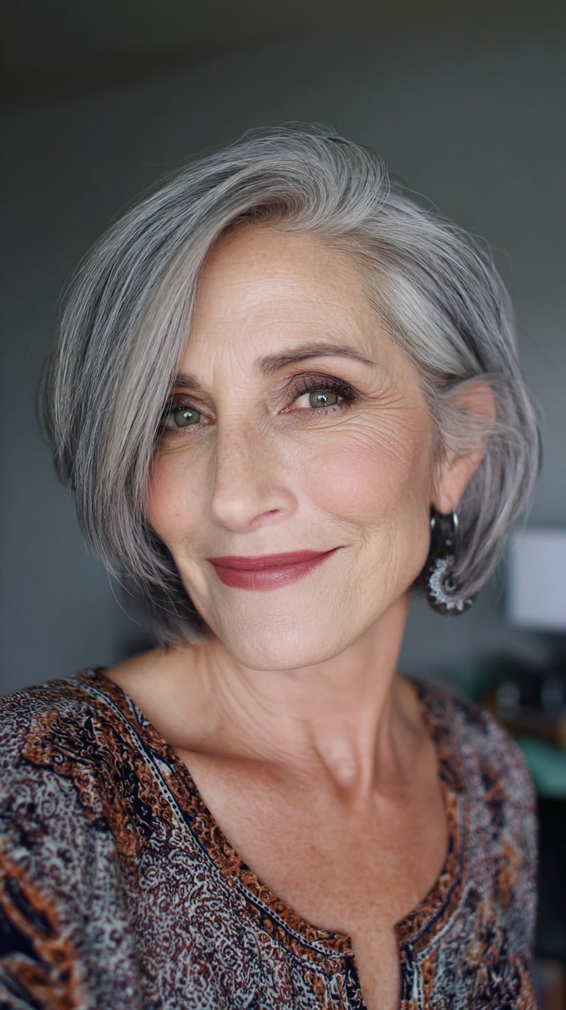 Silver Textured Angled Bixie Bob with Long Side Sweep
