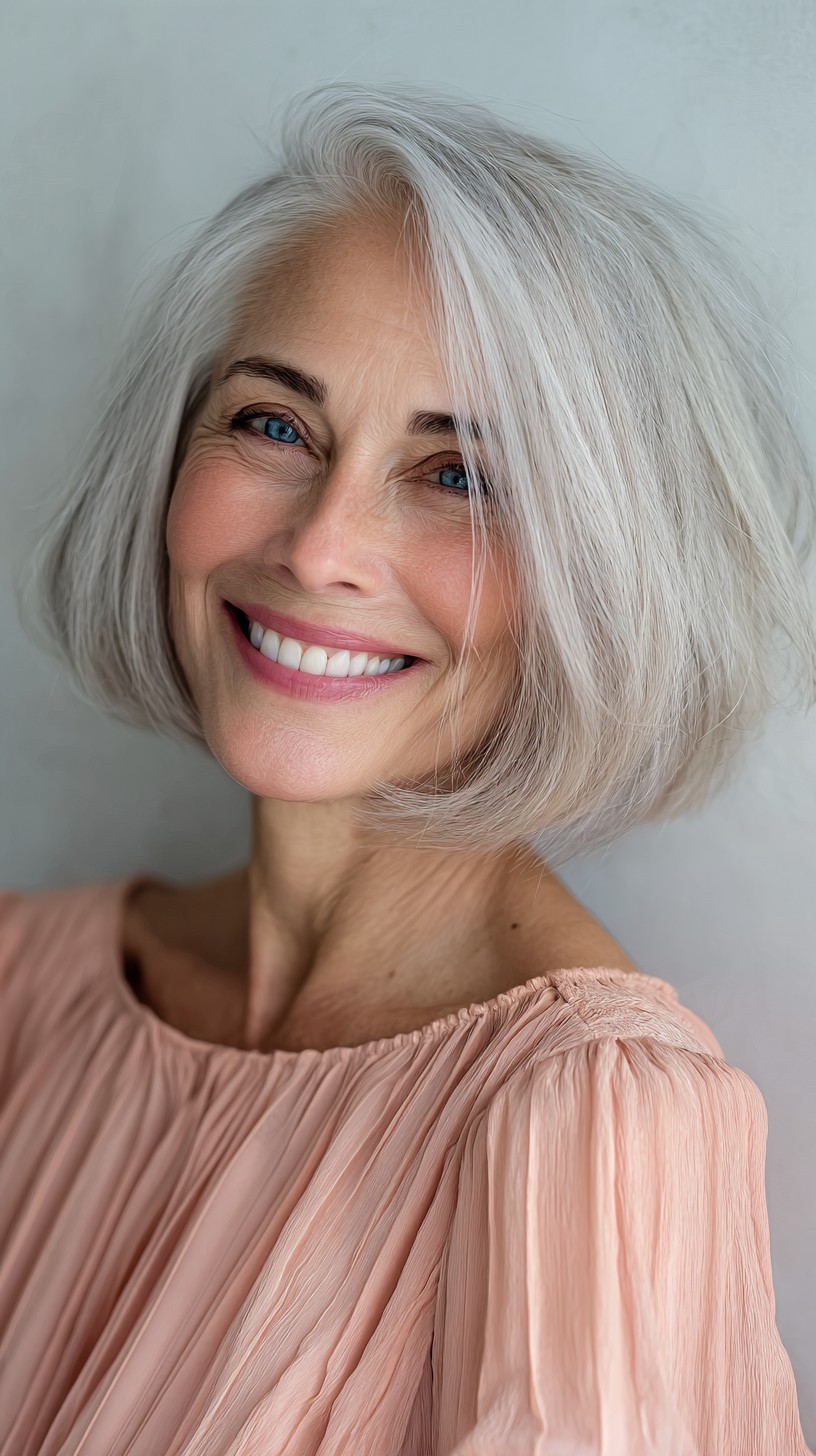 Silver Textured Chin-Length Bob with Side Part