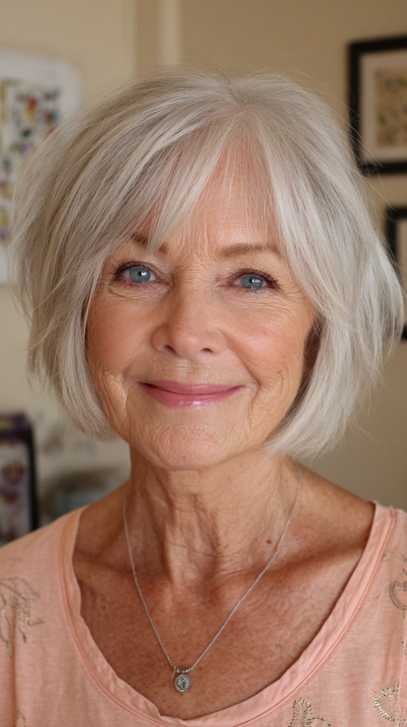 Silver Textured Shag Bob with Curtain Fringe